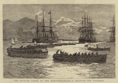 La Flota Británica en el Mediterráneo, una Regata frente a Palermo de William Lionel Wyllie